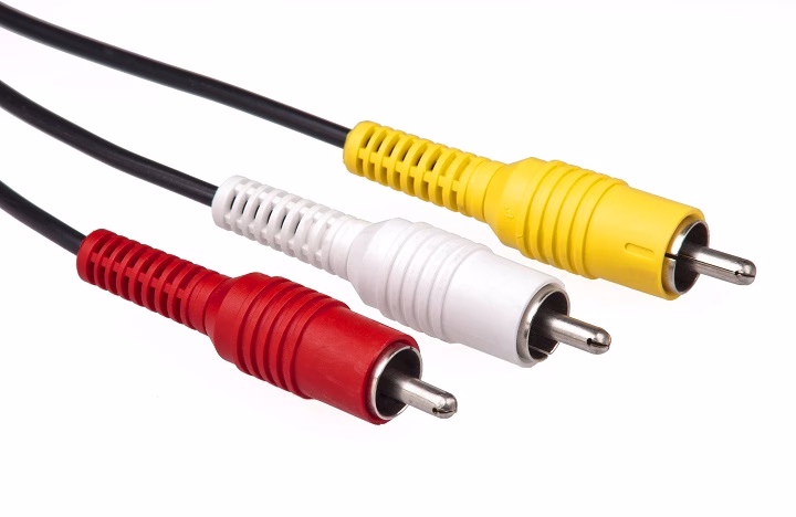 yellow, white and red av cable