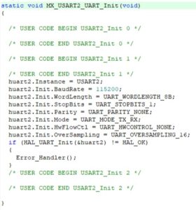 Generated UART setup function by STM32CubeMX