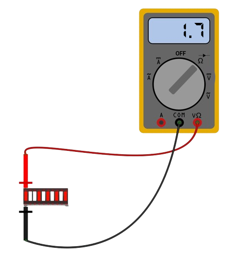 If the voltage across two adjacent pins shows 1.7 V, the pin on the red lead is the anode pin