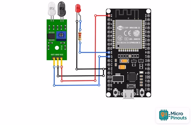 ESP32 IR Proximity with LED indicator circuit