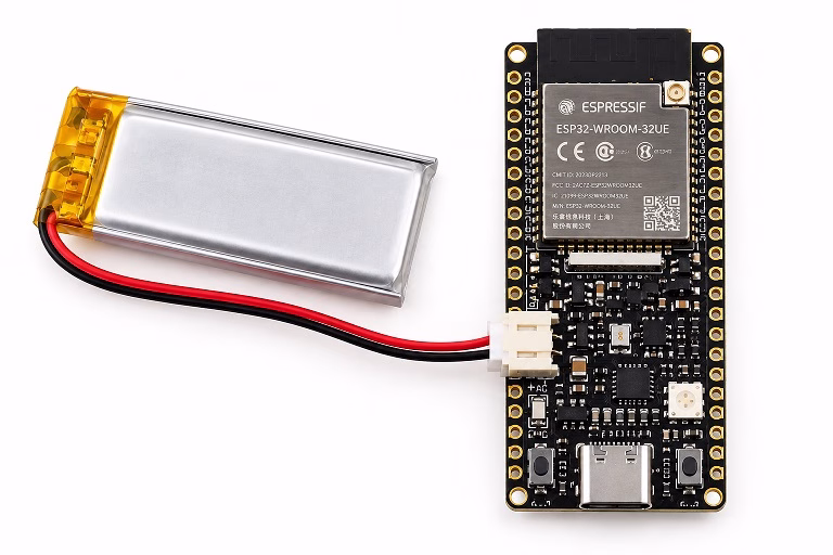 ESP32 Board and LiPo Battery Flat Lay