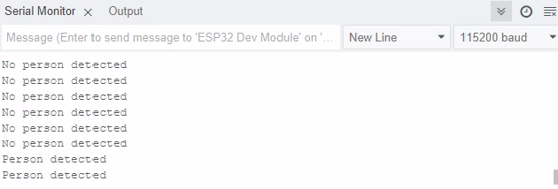 Example sketch serial monitor output